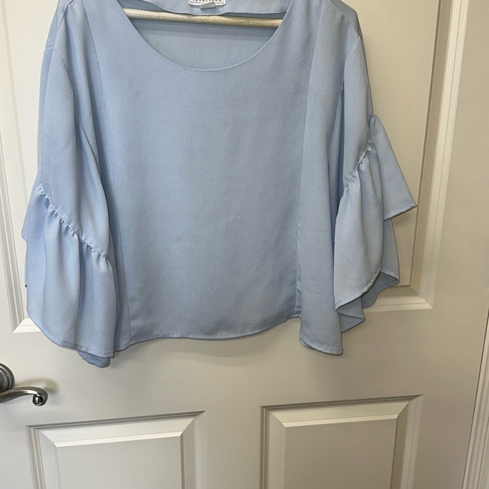 Love Riche Blue Bell Sleeve Blouse